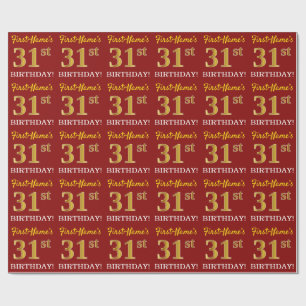 Red, Imitation Gold Look "31st BIRTHDAY" Wrapping Paper
