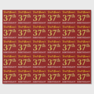 Red, Imitation Gold Look "37th BIRTHDAY" Wrapping Paper