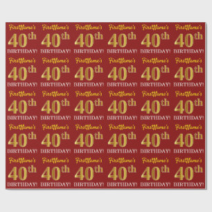 Red, Imitation Gold Look "40th BIRTHDAY" Wrapping Paper