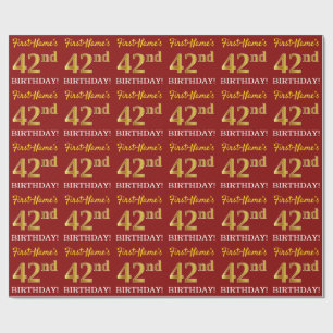 Red, Imitation Gold Look "42nd BIRTHDAY" Wrapping Paper