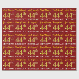 Red, Imitation Gold Look "44th BIRTHDAY" Wrapping Paper