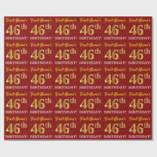 Red, Imitation Gold Look "46th BIRTHDAY" Wrapping Paper