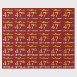 Red, Imitation Gold Look "47th BIRTHDAY" Wrapping Paper