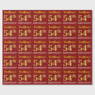 Red, Imitation Gold Look "54th BIRTHDAY" Wrapping Paper