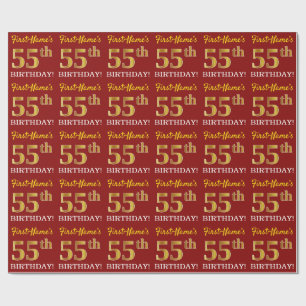 Red, Imitation Gold Look "55th BIRTHDAY" Wrapping Paper