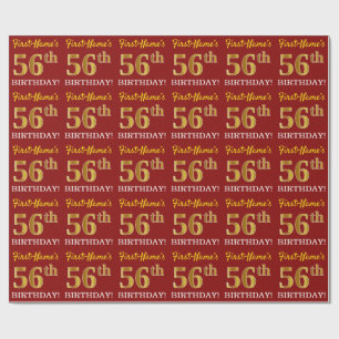 Red, Imitation Gold Look "56th BIRTHDAY" Wrapping Paper