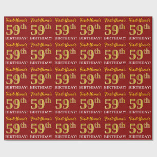 Red, Imitation Gold Look "59th BIRTHDAY" Wrapping Paper