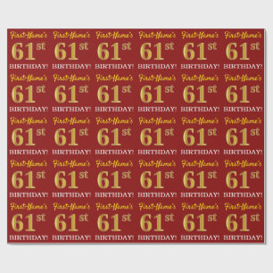 Red, Imitation Gold Look "61st BIRTHDAY" Wrapping Paper