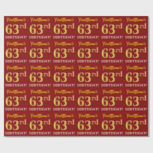 Red, Imitation Gold Look "63rd BIRTHDAY" Wrapping Paper