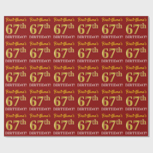 Red, Imitation Gold Look "67th BIRTHDAY" Wrapping Paper