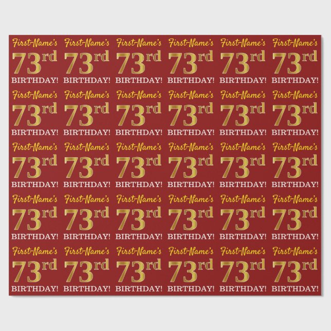 Red, Imitation Gold Look "73rd BIRTHDAY" Wrapping Paper (Flat)