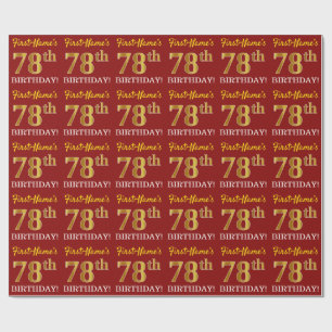 Red, Imitation Gold Look "78th BIRTHDAY" Wrapping Paper
