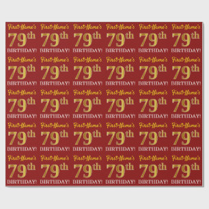 Red, Imitation Gold Look "79th BIRTHDAY" Wrapping Paper