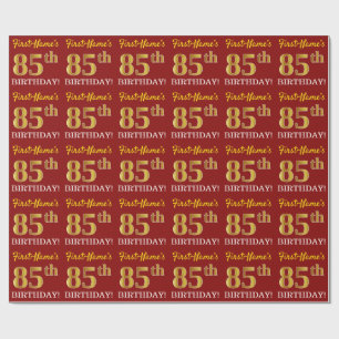 Red, Imitation Gold Look "85th BIRTHDAY" Wrapping Paper