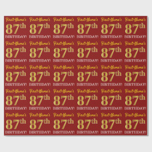 Red, Imitation Gold Look "87th BIRTHDAY" Wrapping Paper