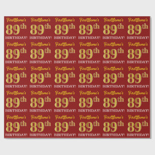 Red, Imitation Gold Look "89th BIRTHDAY" Wrapping Paper