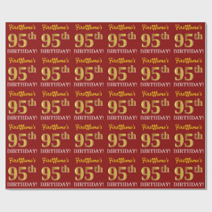 Red, Imitation Gold Look "95th BIRTHDAY" Wrapping Paper