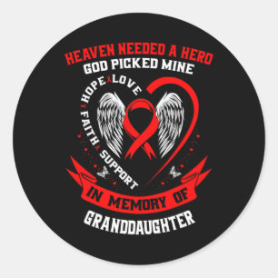 Red In Memory Of Granddaughter Heart Disease Aware Classic Round Sticker