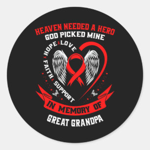 Red In Memory Of Great Grandpa Heart Disease Aware Classic Round Sticker