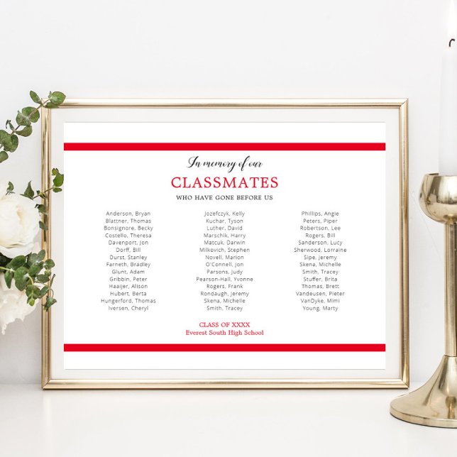 Red In Memory Of Our Classmates School Reunion Poster (Creator Uploaded)