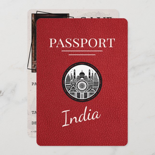 Red India Passport Save The Date (Front/Back)