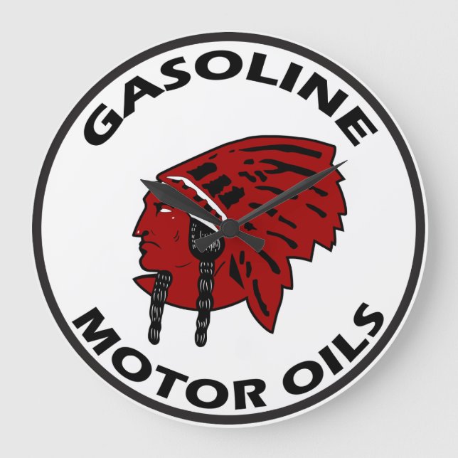 Red Indian Gasoline vintage tin sign clock (Front)