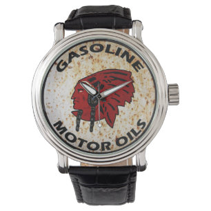 Red Indian Gasoline vintage tin sign reproduction. Watch