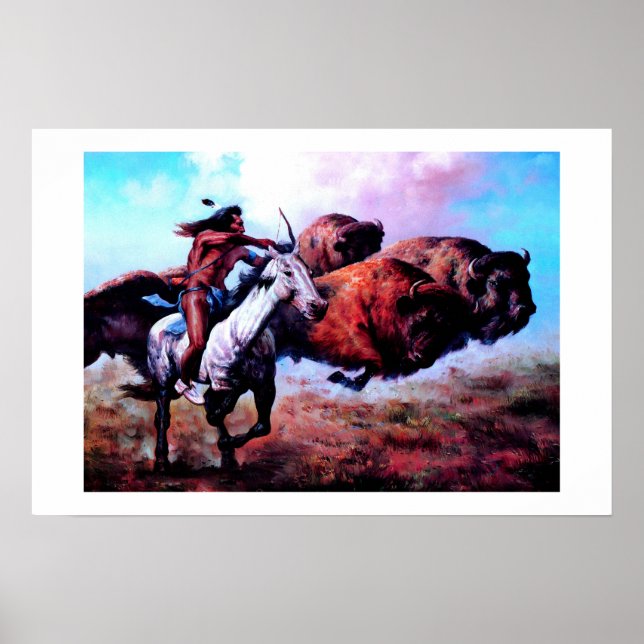 RED INDIAN HUNTING BUFFALO POSTER (Front)