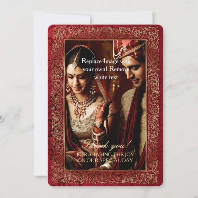 Red Indian Wedding - Thank You Card (Front)