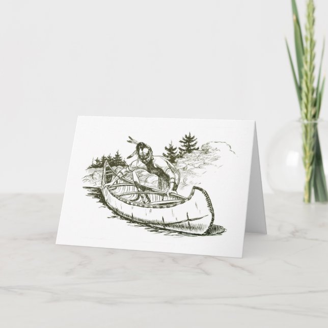Red Indian with canoe Holiday Card (Front)