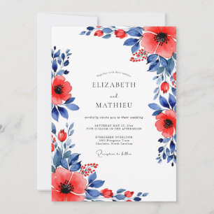 Red Indigo Botanical Summer Wedding Invitation