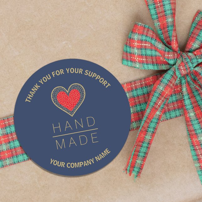 Red & Indigo Heart Simple Minimalist Handmade Classic Round Sticker (Red & Indigo Heart Simple Minimalist Handmade Business Classic Round Sticker.)