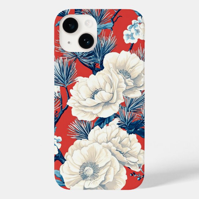 Red Indigo Peony Plum Blossom Pattern Case-Mate iPhone Case (Back)
