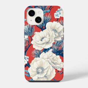 Red Indigo Peony Plum Blossom Pattern iPhone 14 Case