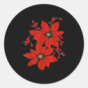 Red Insettia Happy Merry Christmas  Classic Round Sticker
