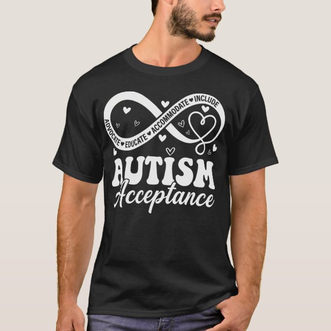Red Instead Autism Acceptance Infinity T-Shirt (Front)