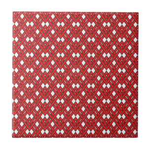 Red Interlocking Rhombuses Geometric Zig Zag Lines Ceramic Tile