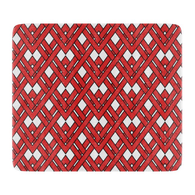 Red Interlocking Rhombuses Geometric Zig Zag Lines Cutting Board (Front)