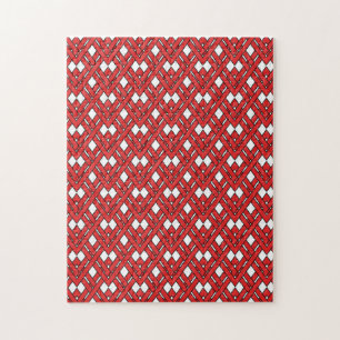 Red Interlocking Rhombuses Geometric Zig Zag Lines Jigsaw Puzzle