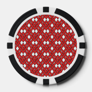 Red Interlocking Rhombuses Geometric Zig Zag Lines Poker Chips