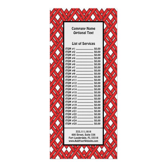 Red Interlocking Rhombuses Geometric Zig Zag Lines Rack Card (Front)