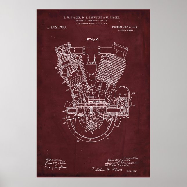 Red | Internal Combustion Engine Patent Poster (Front)