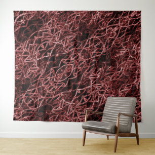 Red intertwined network of rustic and tangled wire tapestry