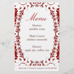 Red Intrika Menu Stationery