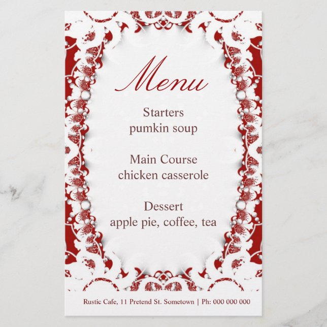 Red Intrika Menu Stationery (Front)