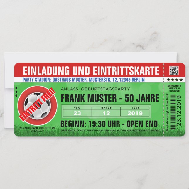 red invitation and ticket (football ticket) (Front)