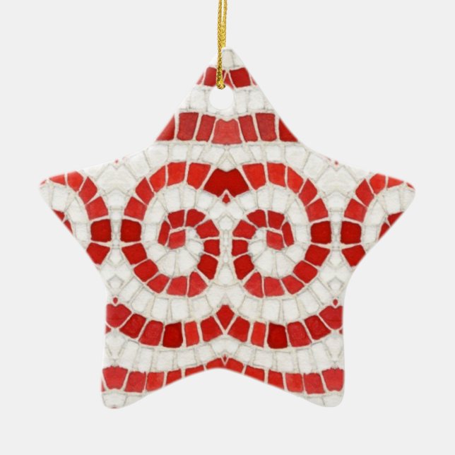 RED IONIC MOSAIC Ceramic Star Ornament (Front)