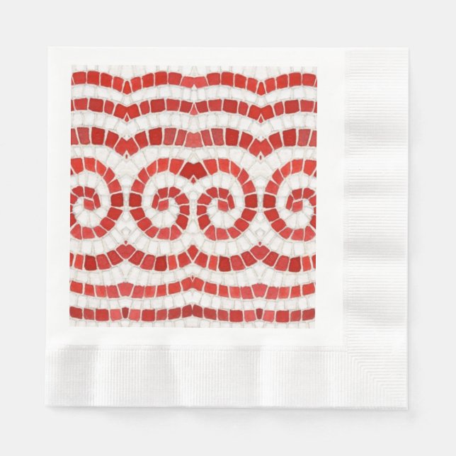 RED IONIC MOSAIC Coined Luncheon Paper Napkins (Front)
