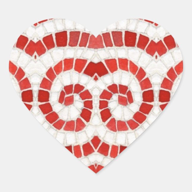 RED IONIC MOSAIC Heart Stickers (Front)
