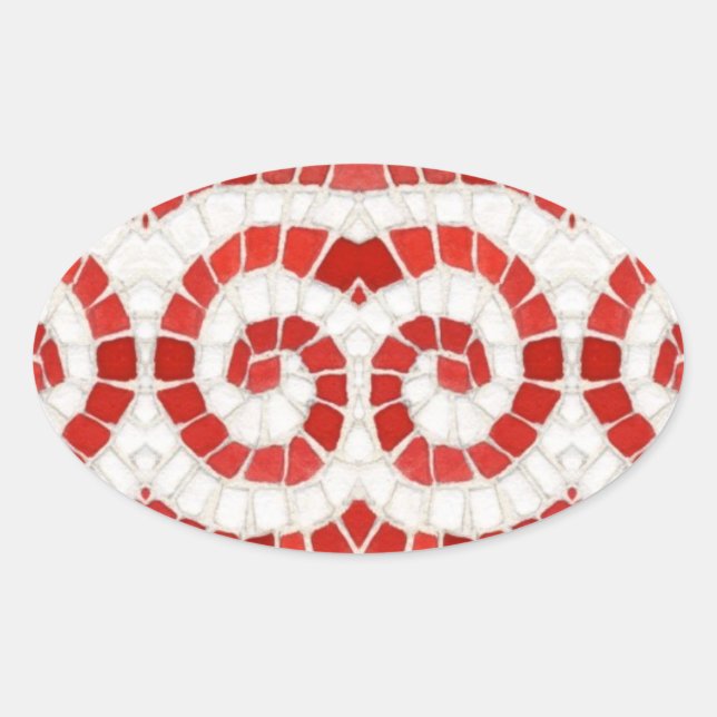 RED IONIC MOSAIC Oval Stickers (Front)